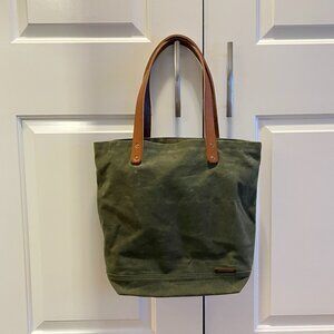 Waxed Canvas and Leather Zipper Tote Bag, Olive
